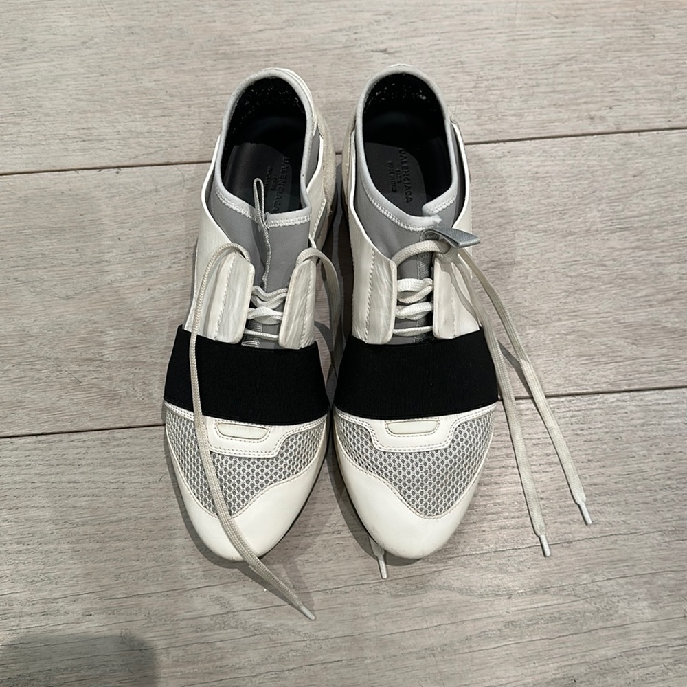 Balenciaga sneakers. Size 8. White with black band & red stripe on sole